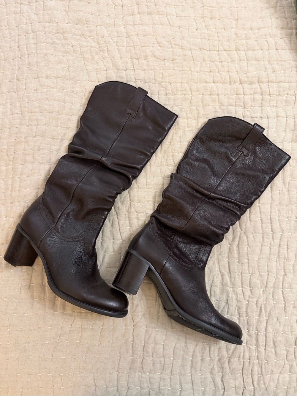 Liz Claiborne Dark Brown Slouch Mid-Calf Leather Boots